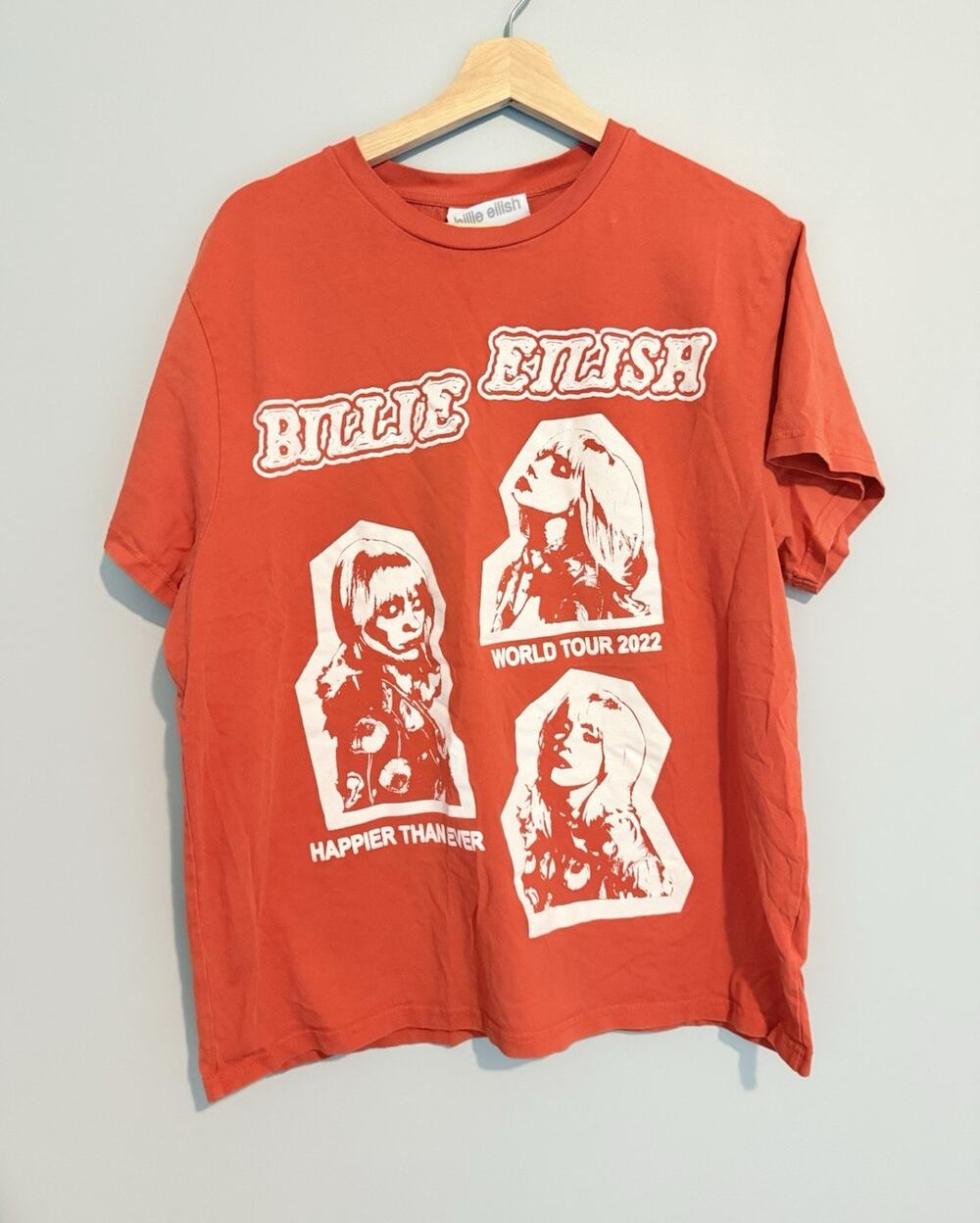 Billie Eilish Happier Than Ever World Tour 2022 Orange L Double-Sided Tee